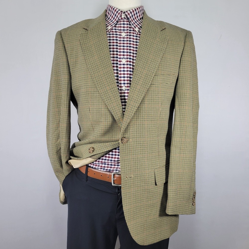 Alan Flusser Men's Sport Coat Blazer Two Button Multi-color Houndstooth Poly 40R